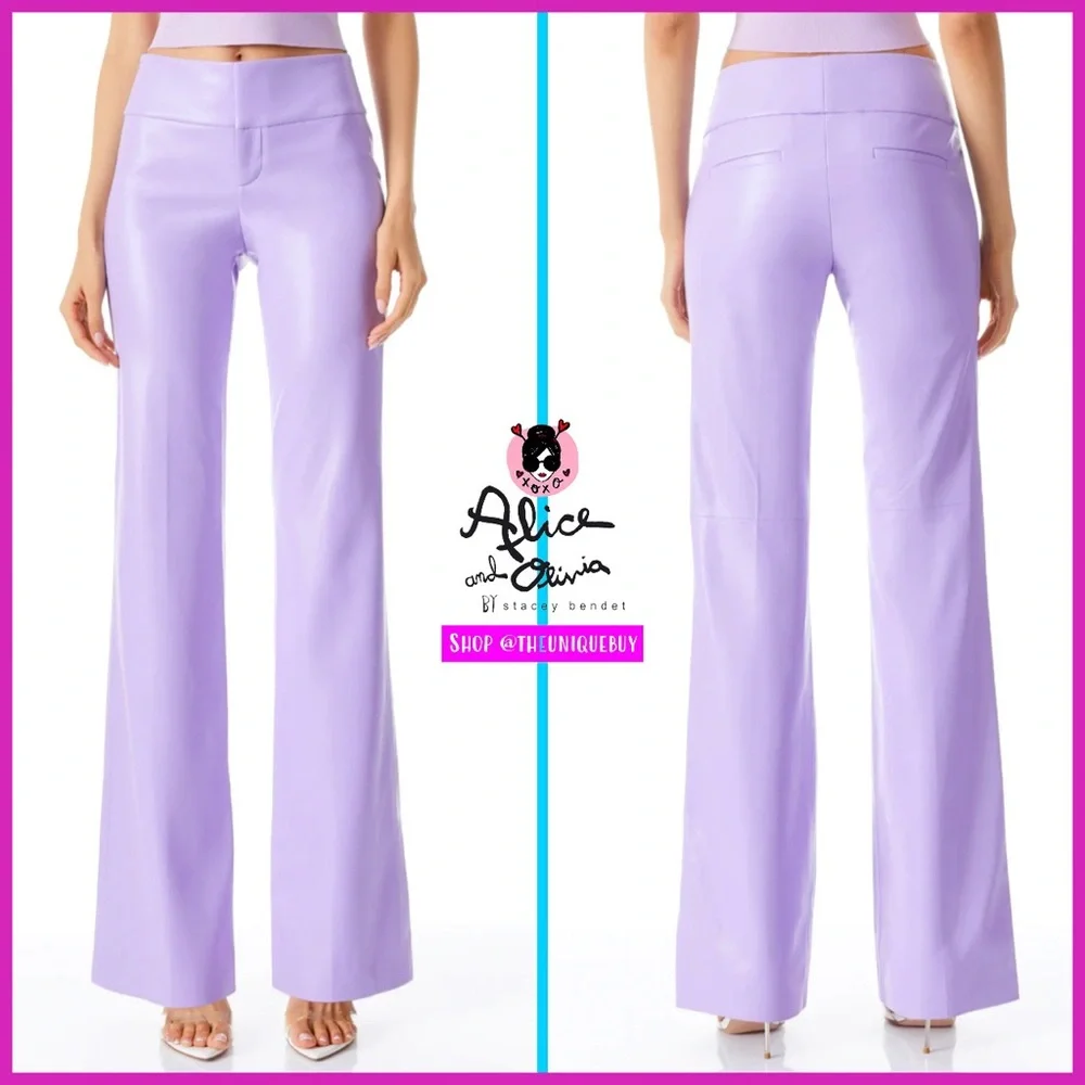 Alice + Olivia Olivia Vegan Leather Bootcut Lavender Purple Pant - Picture 1 of 16
